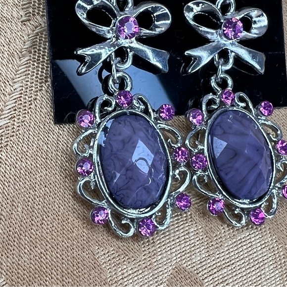 PINK PURPLE DANGLE EARRINGS GLAM RETRO EVENT PROM EVENING COSTUME - Picture 7 of 9